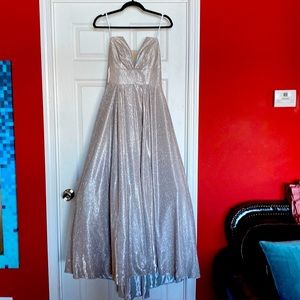 Betsy Adam silver shimmering prom dress